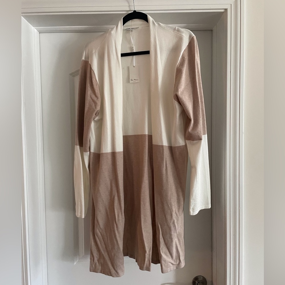 Long White/Beige Color Block Sweater